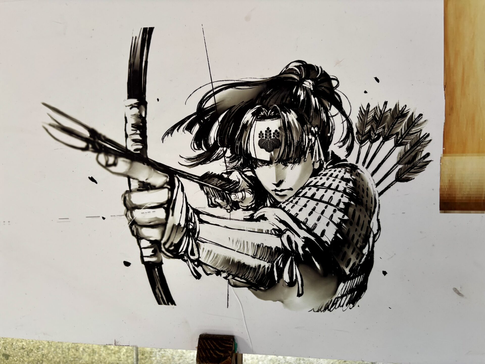 鬼退治の墨絵イラスト