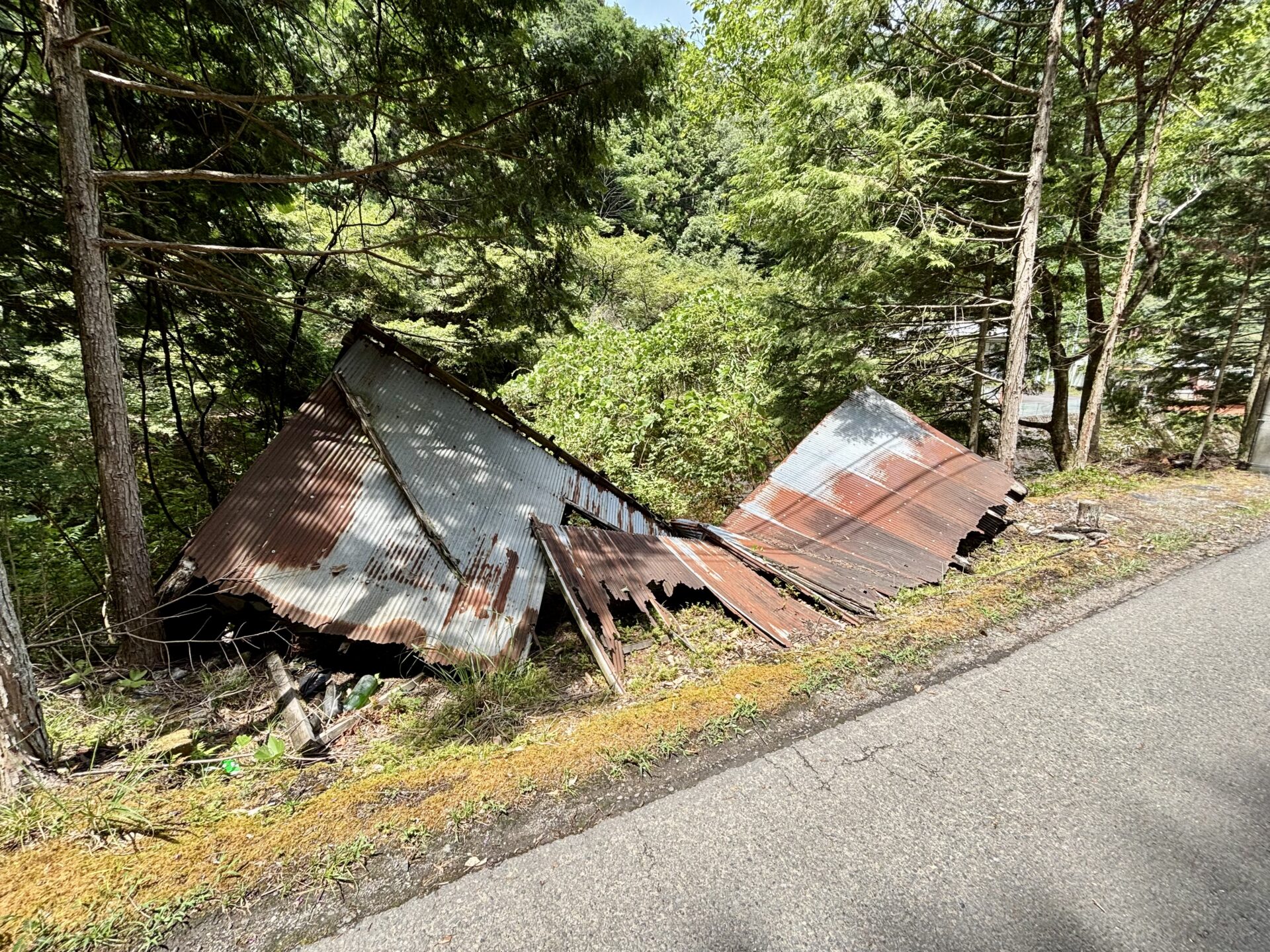 倒壊した小屋