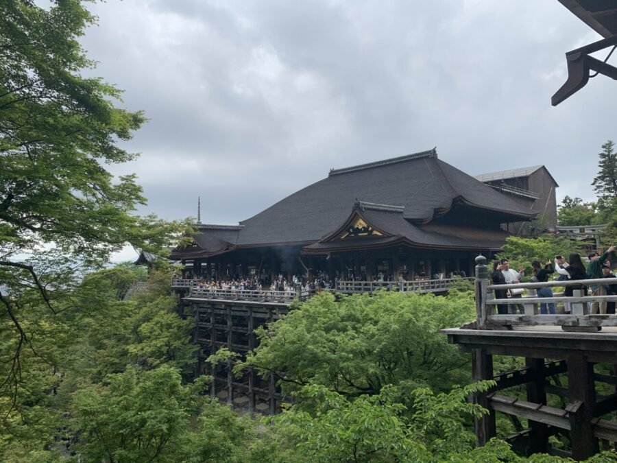 新緑と清水の舞台の引きショット